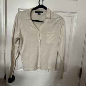 Frontier Women Medium  Cardigan Blouse Button  Cream 73% Silk